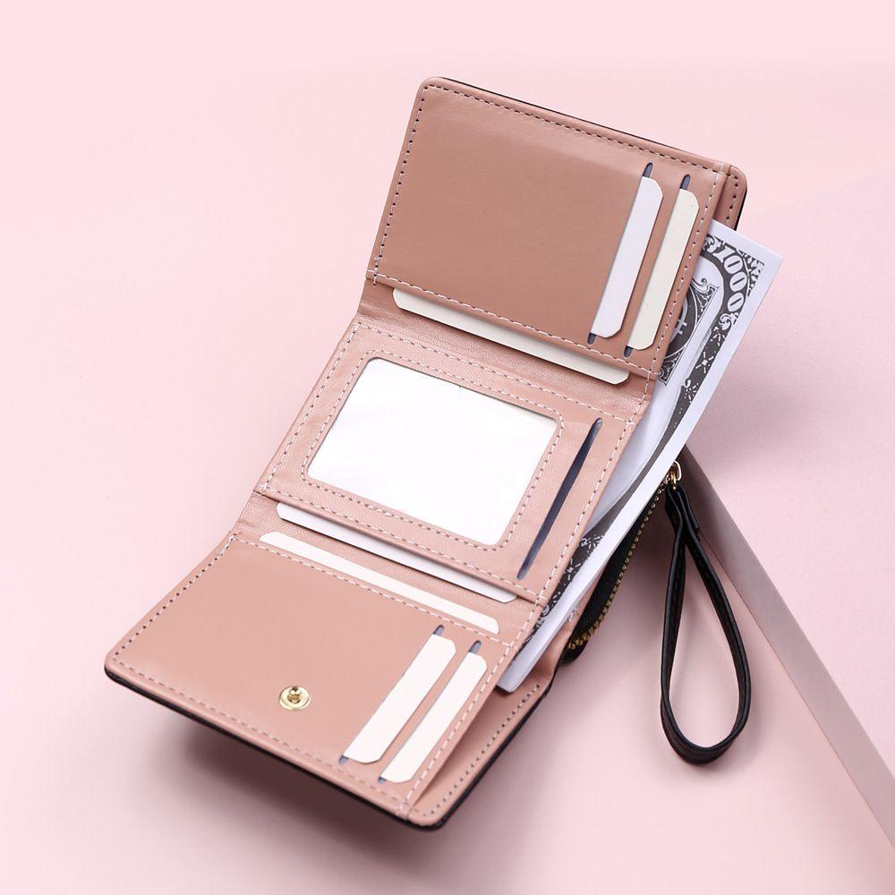 Ví Da PU Nhỏ Đựng Tiền Xu Gập Ba Thêu Họa Tiết Thời Trang Cho Nữ Giá Đỡ