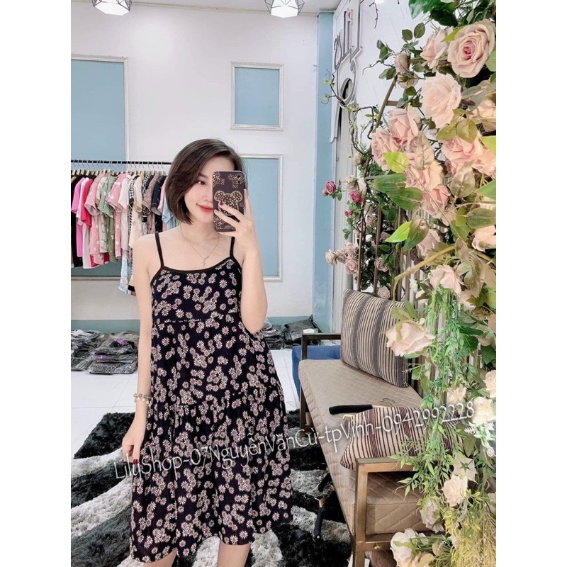 Váy lanh hoa lá 2 dây thái | BigBuy360 - bigbuy360.vn