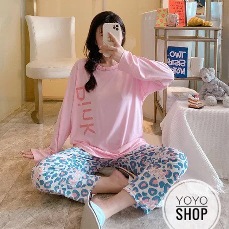 Đồ bộ thun tay dài Quảng Châu, pijama quần dài, đồ mặc ở nhà họa tiết hoạt hình dễ thương thun mềm mịn YoYo | BigBuy360 - bigbuy360.vn