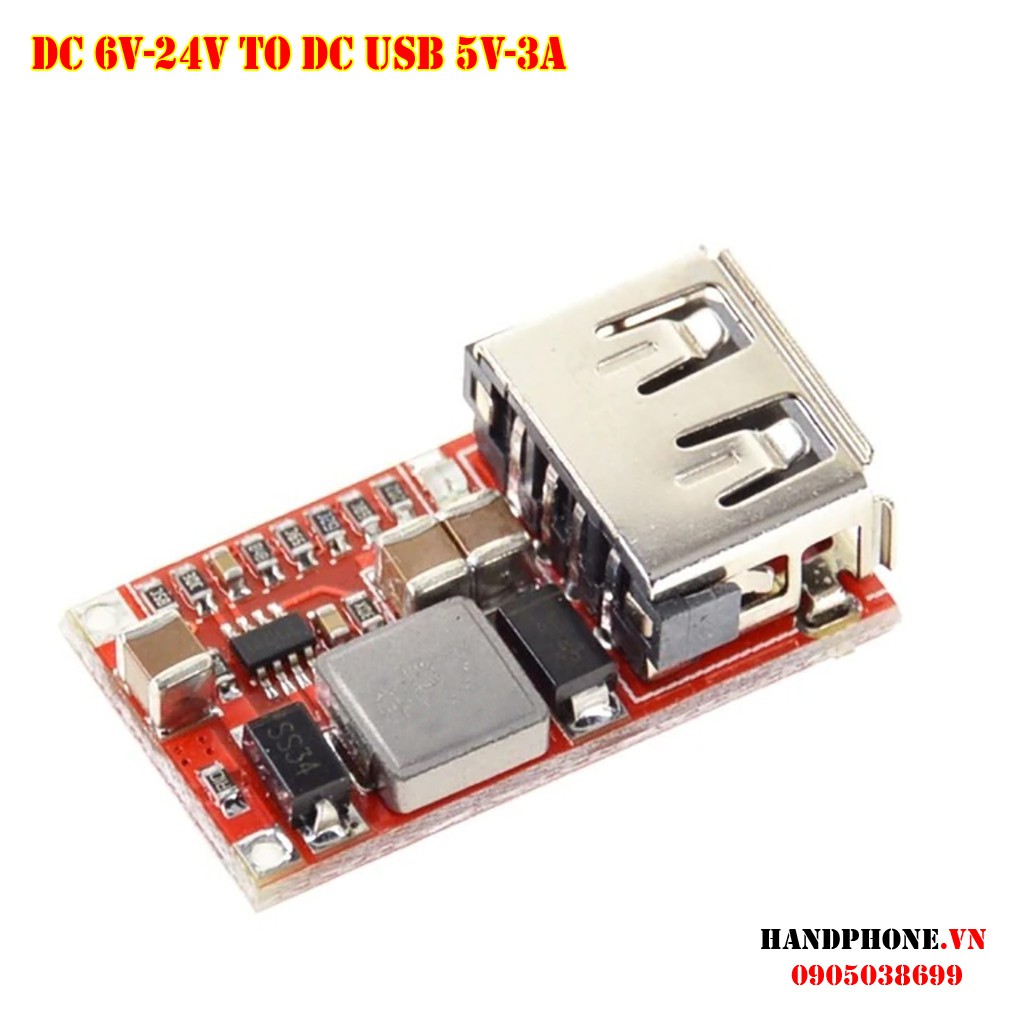 Module mạch hạ áp DC 6V, 9V, 12V, 24V ra cổng USB 5V 3A DC (DC to DC Converter)