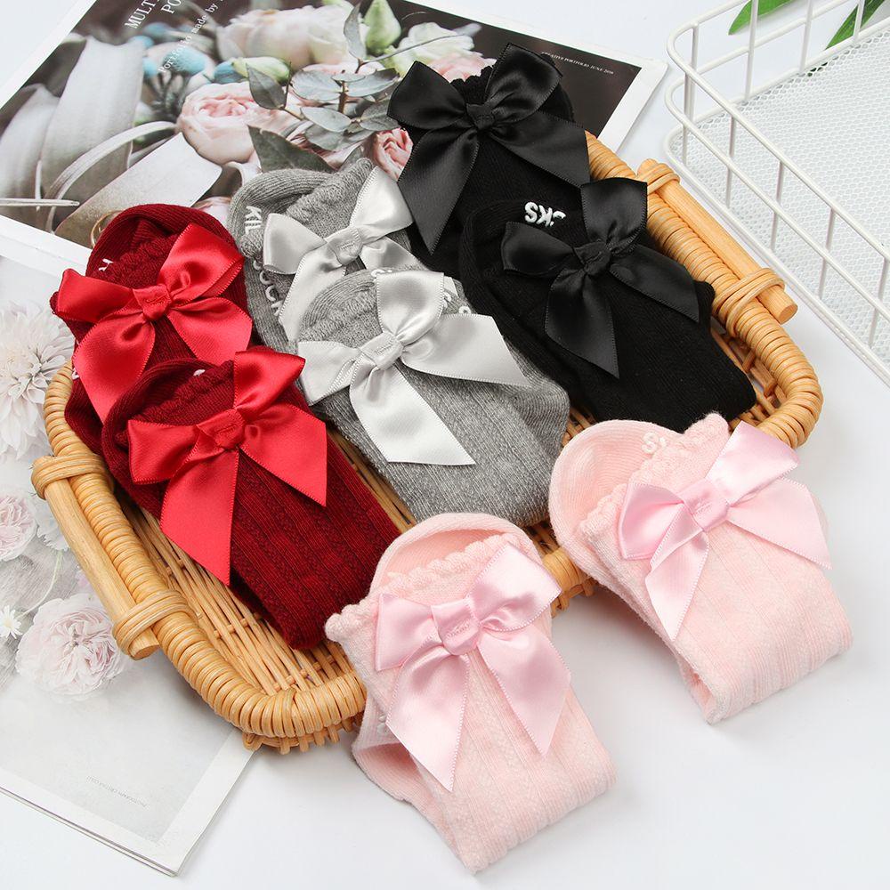 Vớ Đính Nơ Chất Liệu Mềm Mại Chống Trượt Màu Trơn Xinh Xắn Cho Bé Sơ Sinh LAYOR1