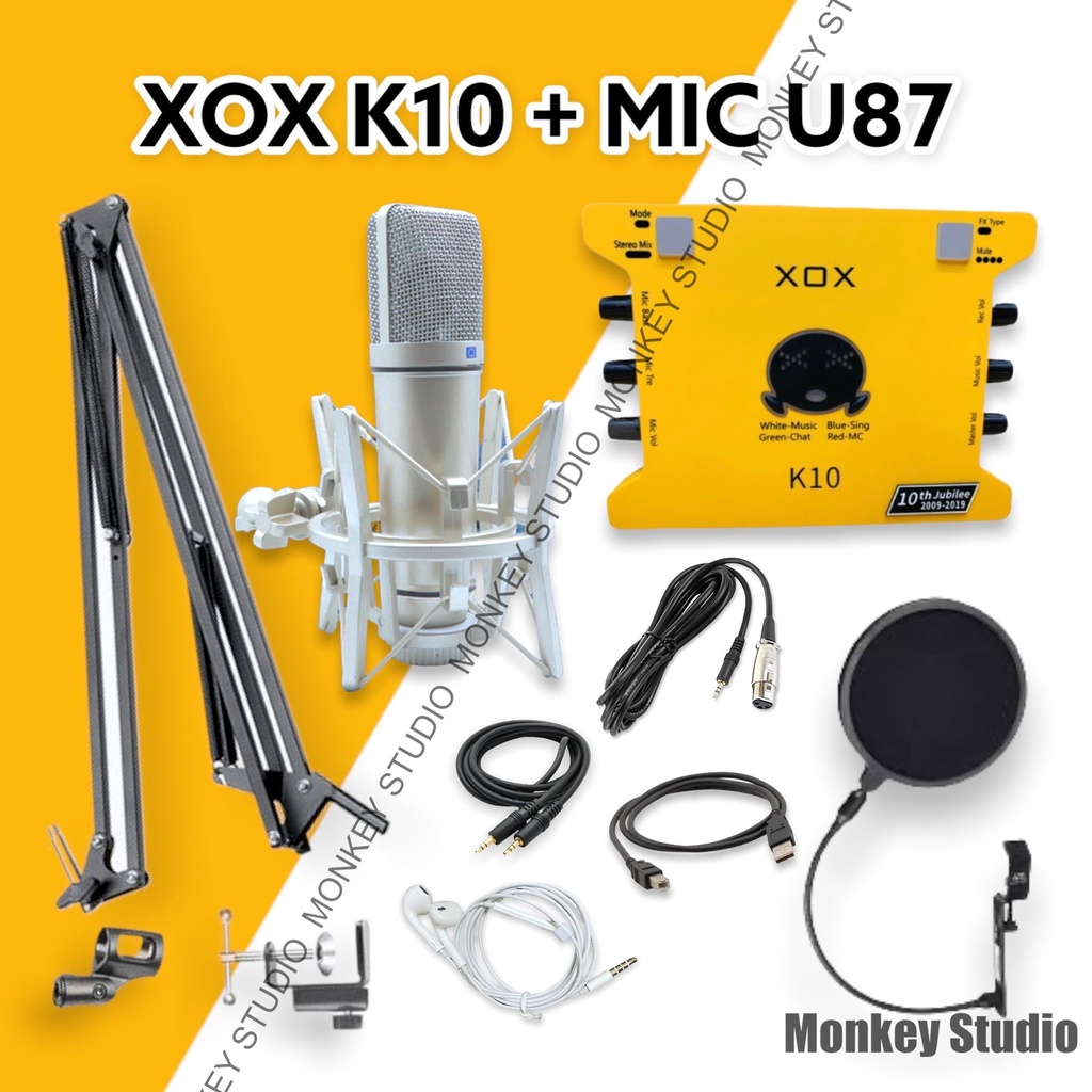 Bộ Combo Mic Thu Âm Hát Livestream Soundcard XOX K10 2020 &amp; Mic U87 ⚡BH 1 NĂM⚡ Thu Âm Điện Thoại Máy Tính