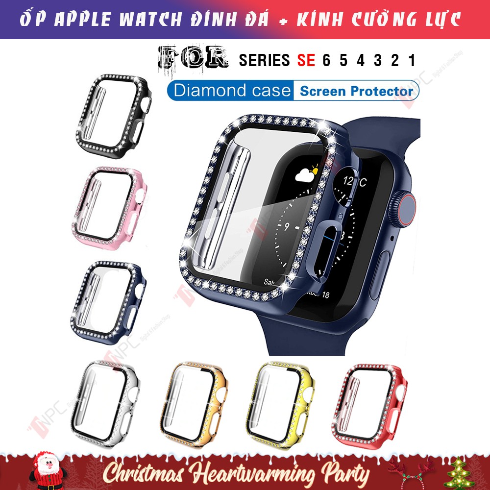 [🄷🄾🅃 🄲🄰🅂🄴 𝟐𝟎𝟐𝟎] Ốp Kính Cường Lực Apple Watch Đính Đá Dành Cho Series SE/6/5/4/3/2/1 Kích Thước 38mm 40mm 42mm 44mm
