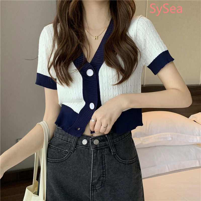 Áo Cardigan Dệt Kim Tay Ngắn Cổ Chữ V Thời Trang Trẻ Trung Mùa Hè Cho Nữ