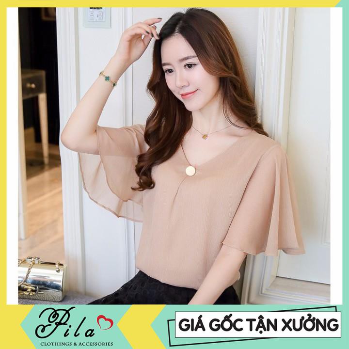 Áo kiểu nữ tay cánh tiên che khuyết điểm thời trang nữ chất vải ko nhăn thoáng mát màu sắc tươi sáng Pila.House AP011