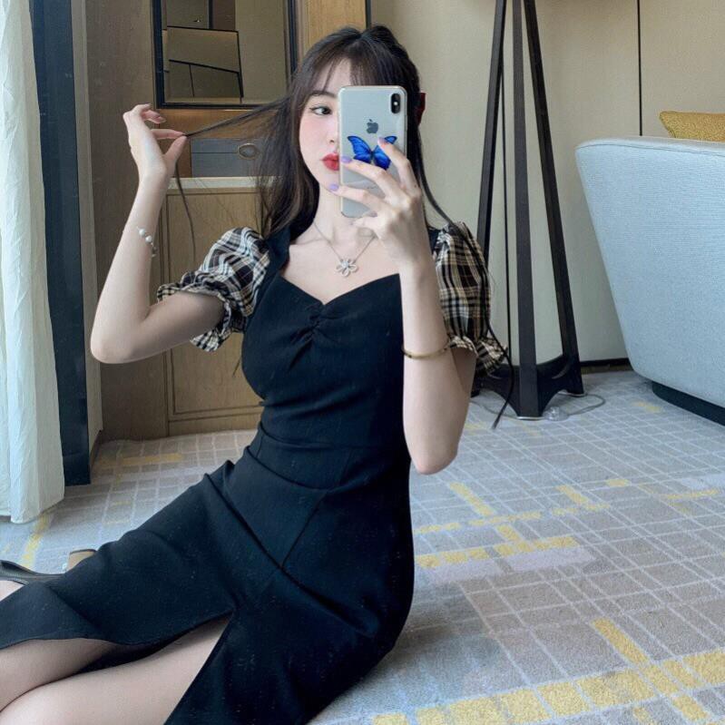 Đầm Cổ Vuông Dáng Dài Thiết Kế Xẻ Tà Phong Cách Retro Pháp 2021 | BigBuy360 - bigbuy360.vn