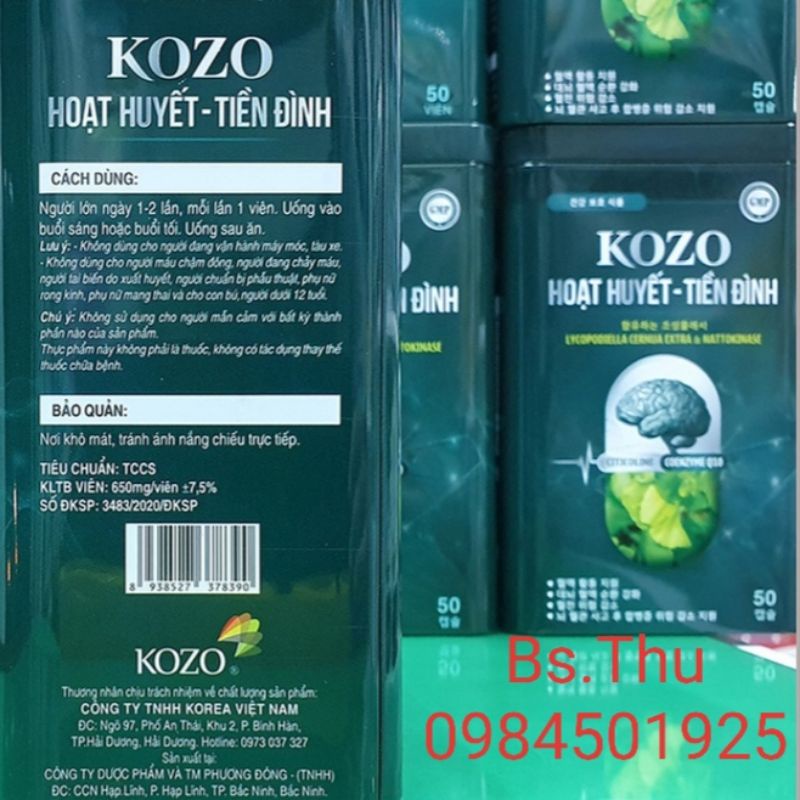 KOZO Hoạt huyết tiền đình hỗ trợ hoạt huyết, tăng cường tuần hoàn máu não, hộp sắt 50 viên