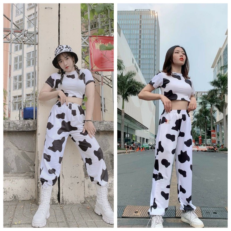 Set bộ quần áo croptop bò sữa và quần jogger thể thao unisex nam nữ mềm mát - CUTEZOO