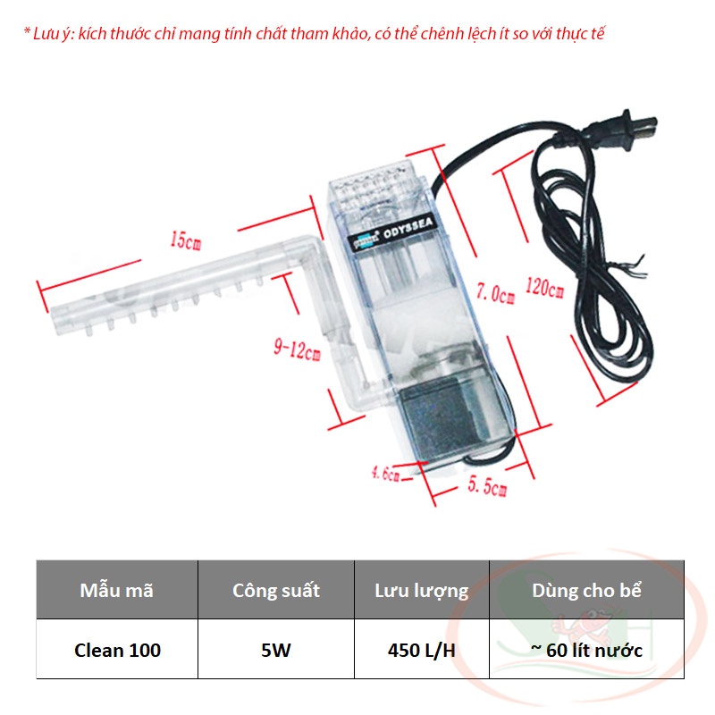 Lọc váng Odyssea Clean 100 Surface Skimmer hút váng dầu mặt bể cá thủy sinh
