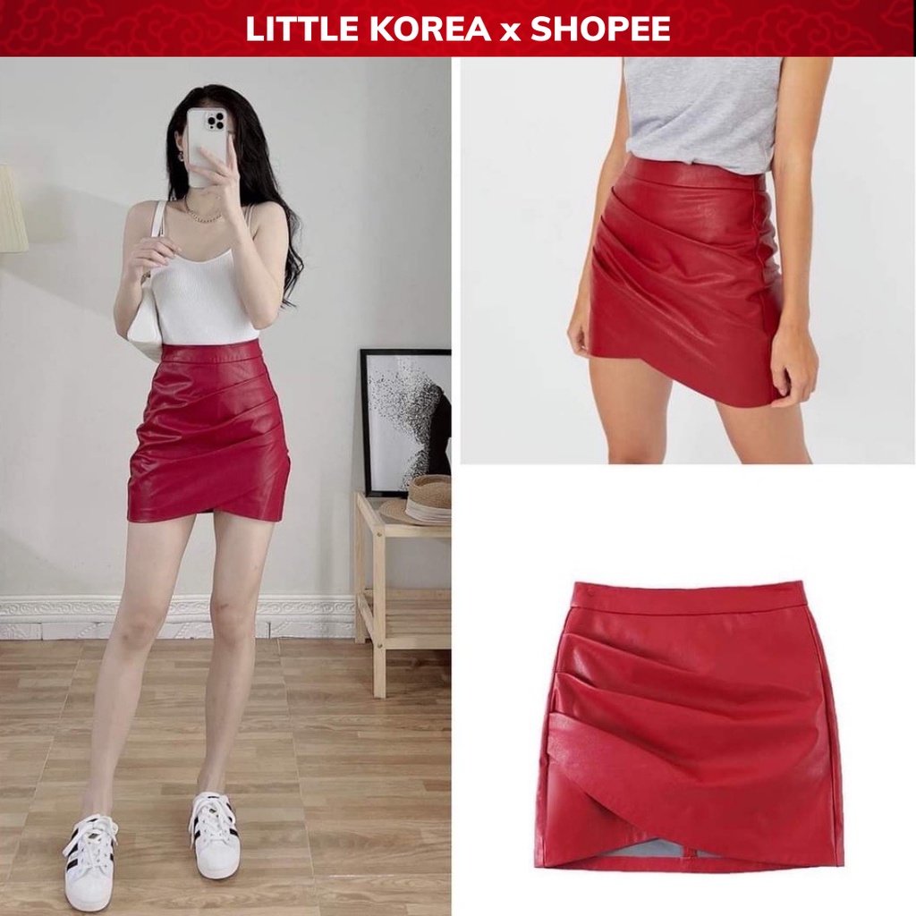 Chân Váy Đầm Da Ngắn Dáng Chữ A Màu Đỏ Z - LITTLE KOREA