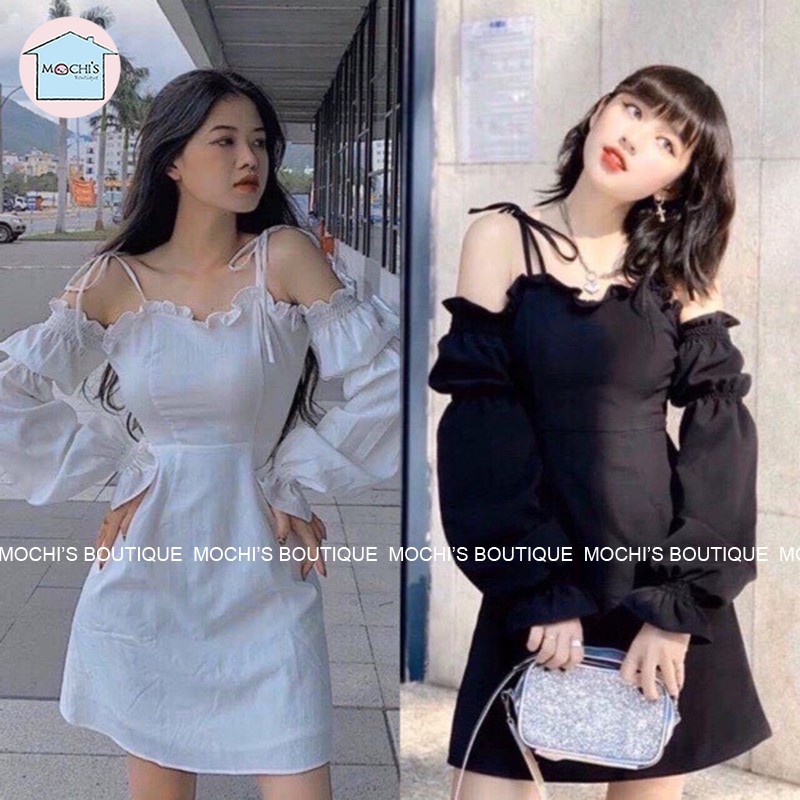 Váy đầm nữ trễ vai tay phồng bánh bèo nữ tính, 2 màu cơ bản,mẫu váy đầm nữ xòe có sẵn đệm ngực tiện lợi - M017 | BigBuy360 - bigbuy360.vn