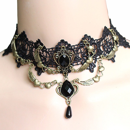 Vòng cổ Choker ren hoa đính đá phong cách Gothic