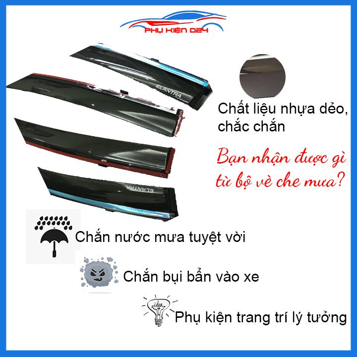 Vè mưa Elantra 2016-2017-2018-2019-2020 vè chỉ mạ che mưa bảo vệ xe