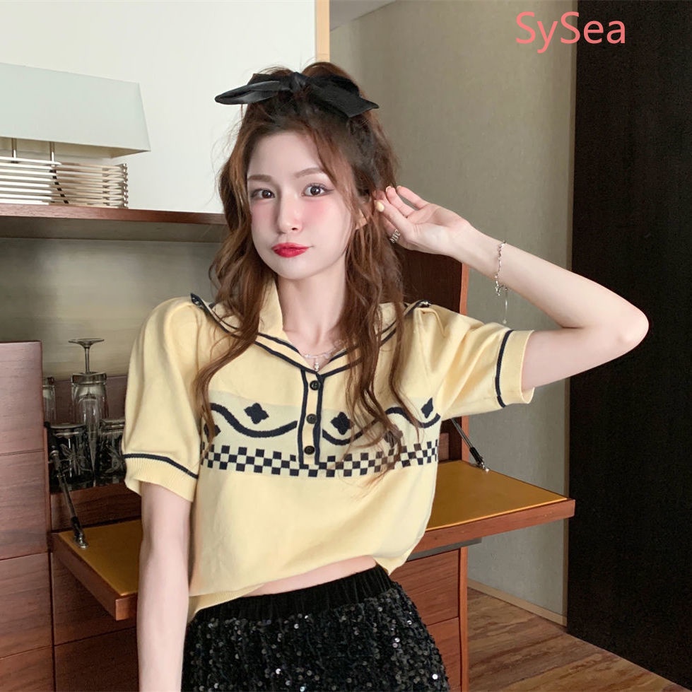 Áo Dệt Kim Cổ Thủy Thủ Thời Trang Mùa Hè Hàn Quốc Cho Nữ