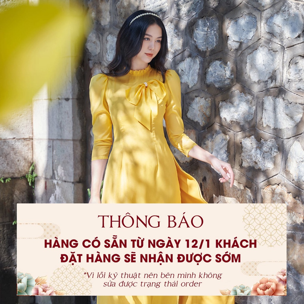 Áo dài cách tân đính nơ ngực thiết kế chính hãng GIIAN, áo dài tay bồng bốn tà chất voan nhẹ G-AD271