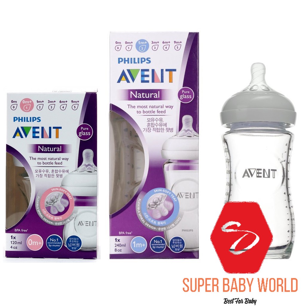 Bình sữa thủy tinh Philips Avent Natural 120ml và 240ml mô phỏng tự nhiên