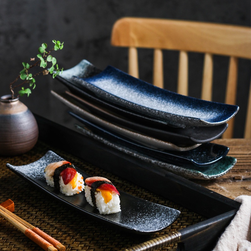 Đĩa Sứ Hình Chiếc Thuyền Đựng Sushi Phong Cách Retro Nhật Bản