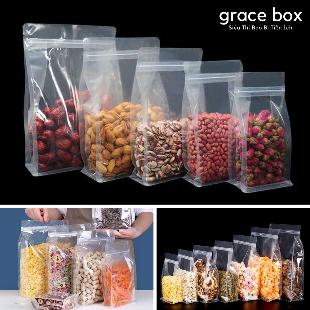 Combo 10 Túi Zip Trong Đựng Thực Phẩm 8 Cạnh (Form Đứng) Cao Cấp - Hàng Nhập - Siêu Thị Bao Bì Grace Box