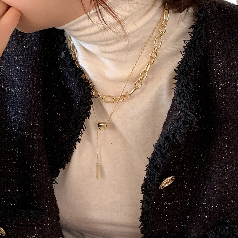 Vòng cổ Kim Loại Hai Lớp Mặt Trái Tim Phong Cách Retro Pháp