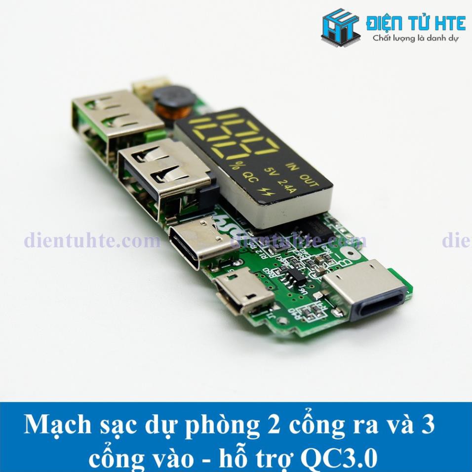 Mạch Pin dự phòng vào 3 cổng - ra 2 cổng 5V 2.4A hỗ trợ sạc nhanh QC [HTE Quy Nhơn CN2]