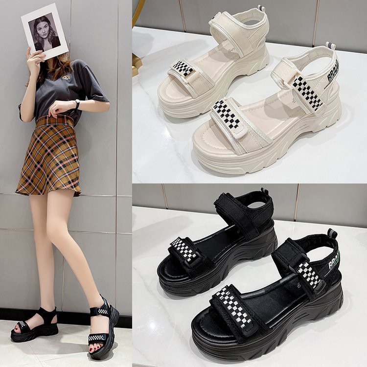 (S115) Sandal nữ đế bánh mì 5 phân quai caro dán (Mã Nga.335)