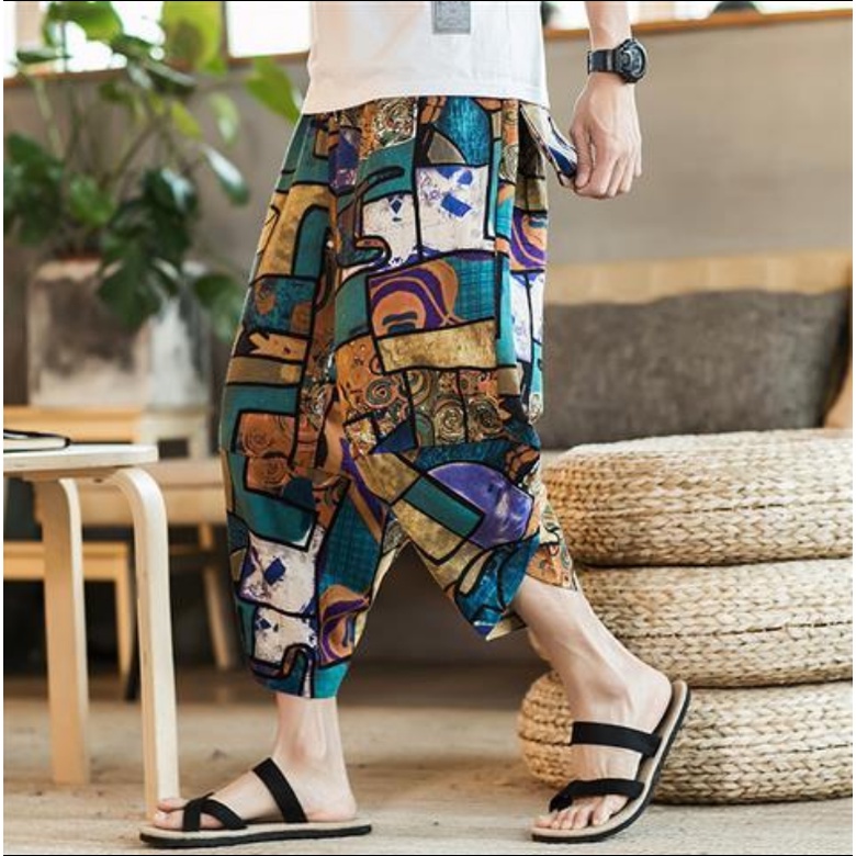 Quần dài vải lanh ống rộng phong cách Trung Hoa thời trang mùa hè cho nam