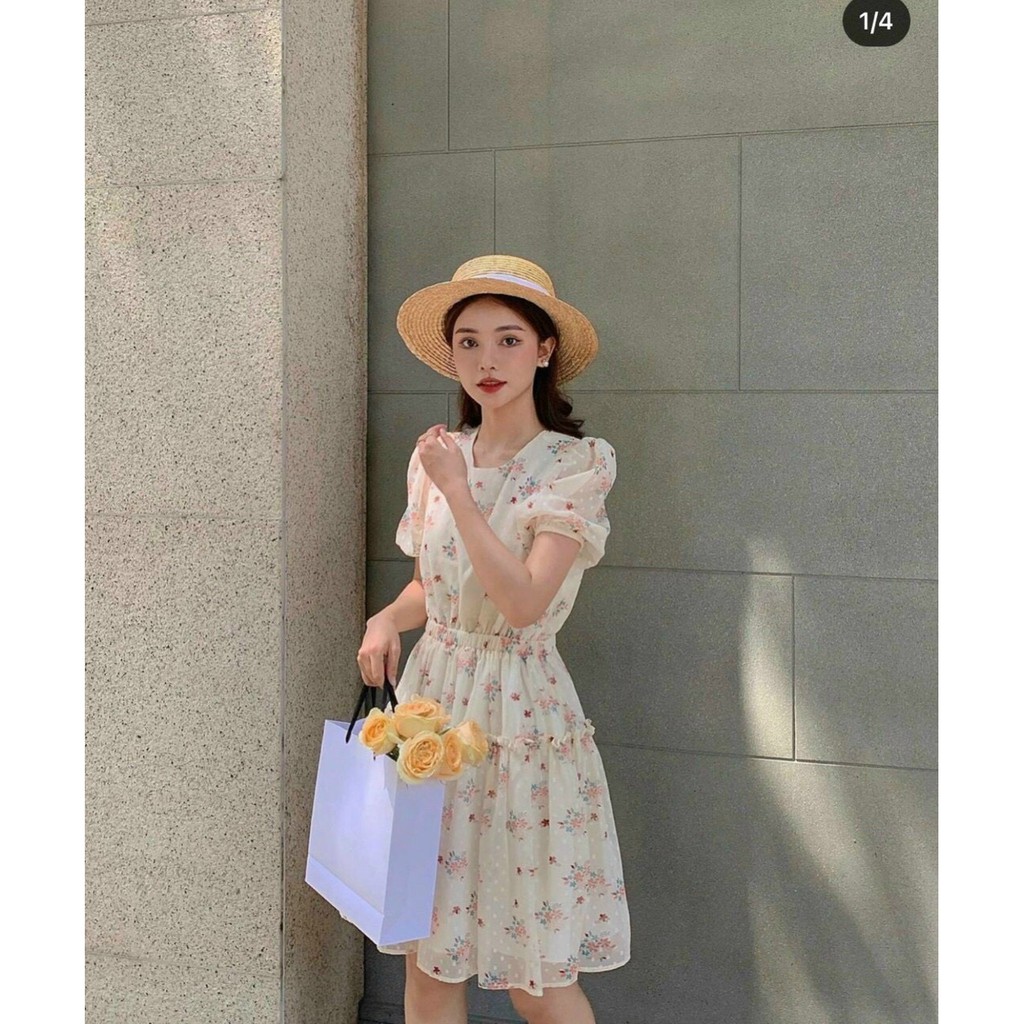 Đầm hoa vintage, đấm ulzzang nữ, hàng đẹp bán shop, chất vải đẹp, phom dưới 54kg mặc đẹp