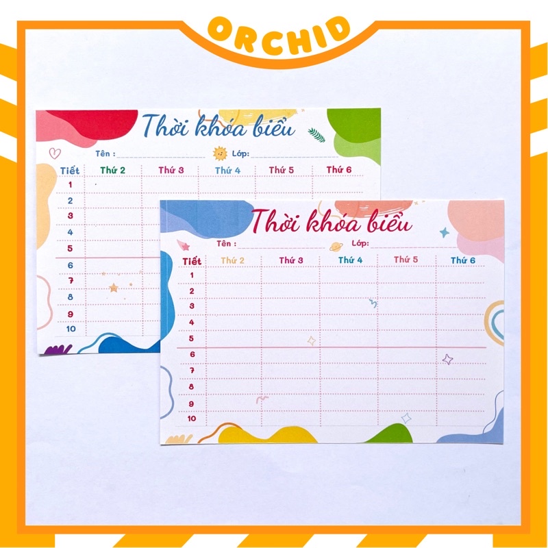 Combo 2 tờ thời khoá biểu viền nhiều màu size A6