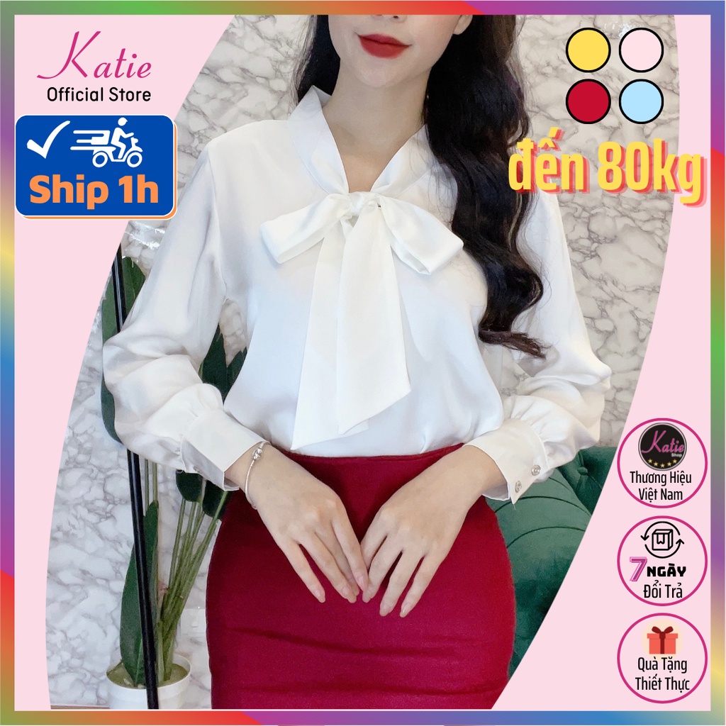 Áo Cổ Nơ Sơ Mi Nữ Công Sở Katie Somi Kiểu Văn Phòng Chất Lụa Ngọc Trai Cao Cấp Không Nhàu Có Áo Nữ BigSize 40 Đến 80kg