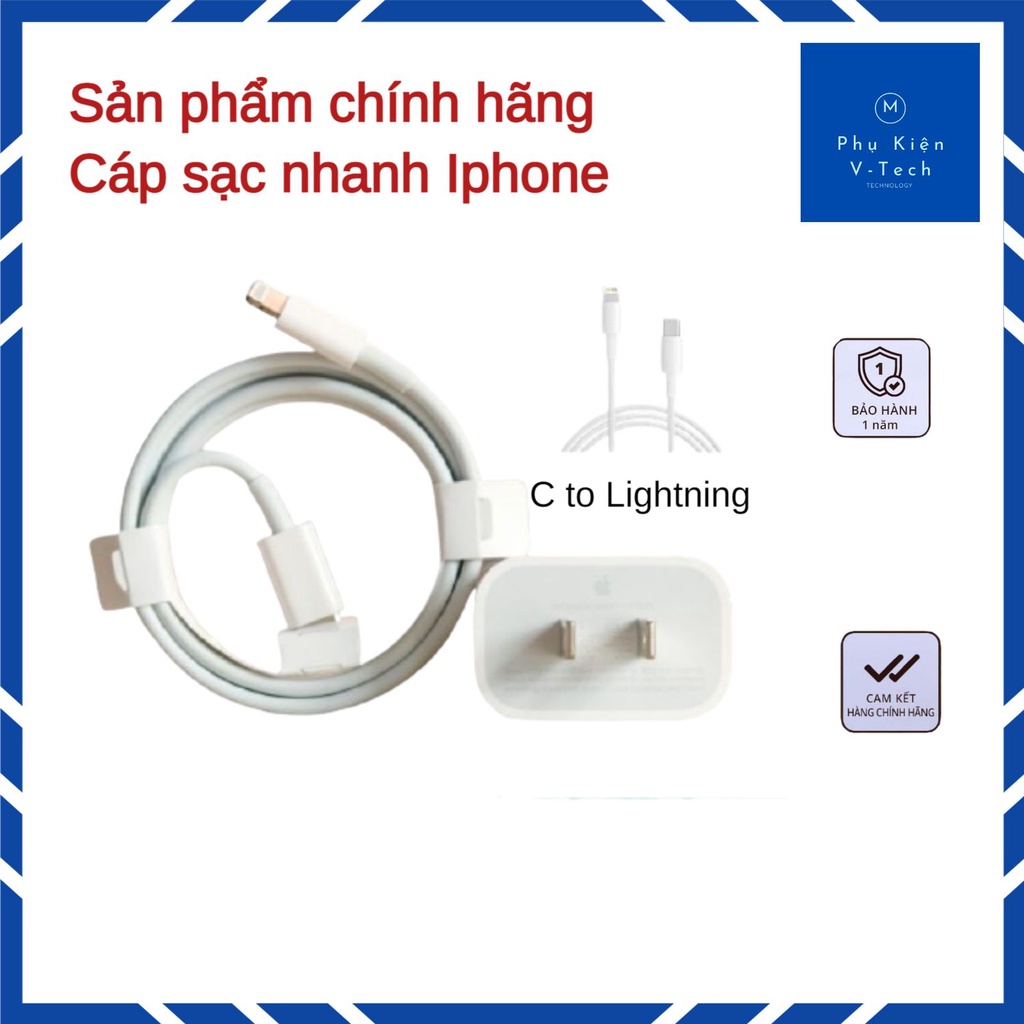 Cáp Sạc Nhanh Apple Cho iPhone 12/11/IP X/IP 8/ IP 7/ iPad C to Lightning Chuẩn Chính Hãng 1m