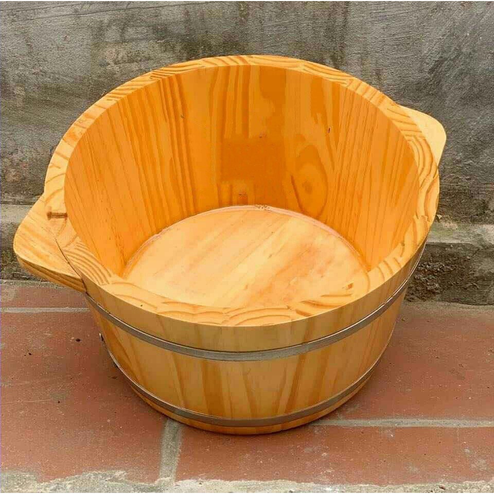 Chậu gỗ ngâm chân trơn, bồn ngâm chân gỗ thông giữ nhiệt tốt