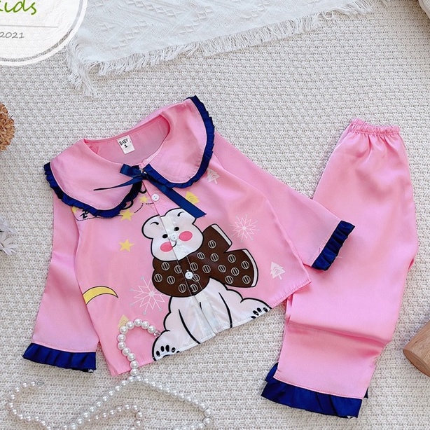 [6kg -18kg ] [ Mã Độc Quyền ] Bộ Mặc Nhà Lụa dài tay cao cấp -  Pijama Lụa 3D Cao Cấp Cho Bé