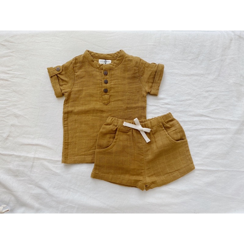 Muslin Leon Shirt (Áo Nam Henley Vải Xô Organic Cotton)