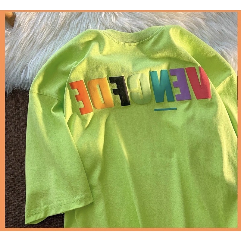 Áo thun tay lỡ cotton VENCEDE unisex nam nữ basic form rộng dáng oversize họa tiết nổi phong cách Ulzzang