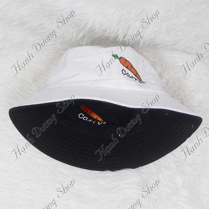 Mũ tai bèo 2 mặt thêu hình củ cà rốt thời trang phù hợp cho nữ