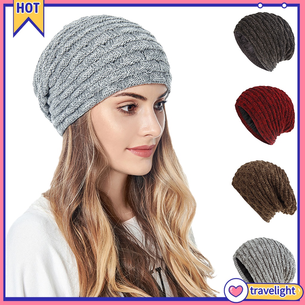 Mũ Beanie Dệt Kim Màu Sắc Trơn Giữ Ấm Thời Trang Thu Đông Cho Nữ