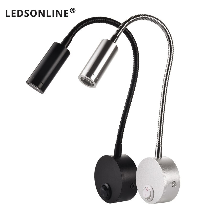 2020 New Wall Lamp 3w Home Hotel Loft Bedside Reading Book Light Black Silver Light Flexiable On  Off Switch 90-260V SP