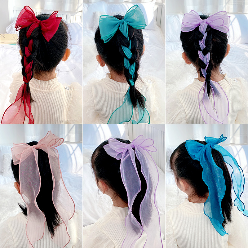 Nơ ruy băng ren dáng dài tết tóc thời trang phong cách Hàn Quốc