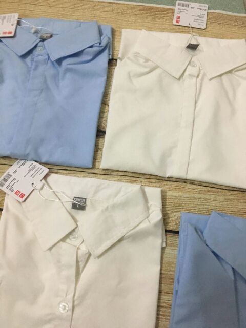 Sơ mi nữ 2 màu trắng xanh chất thô lụa không nhăn | BigBuy360 - bigbuy360.vn