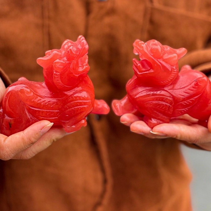 Cặp Tỳ Hưu Phong Thủy , Tỳ Hưu Cánh Tiên Đá Núi Lửa Obisidian Đỏ - Dài từ 10cm - 20cm