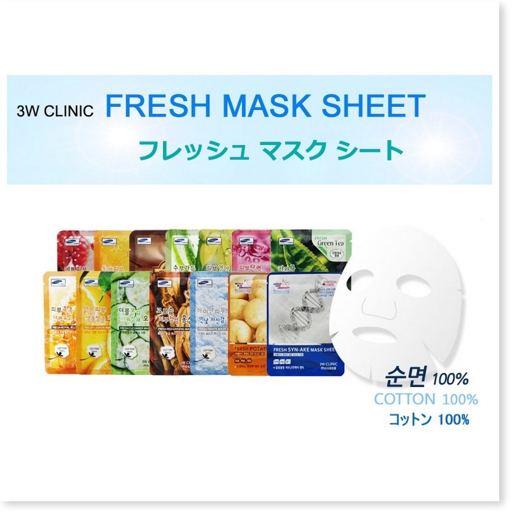 [Mã giảm giá] Combo 10 Mặt nạ 3W Clinic Fresh Mask Sheet 23ml X 10