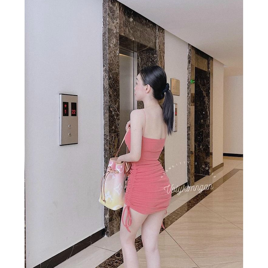 Đầm 2 dây ôm body rút dây 2 bên chất thun Len Gân Shop Cam Kết Hàng Y Hình Kèm Ảnh Thật Chính Chủ ( Size từ 40-53kg )