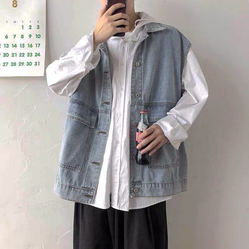 áo nam  Áo Khoác Denim Không Tay Phong Cách Hàn Quốc Cho Nam