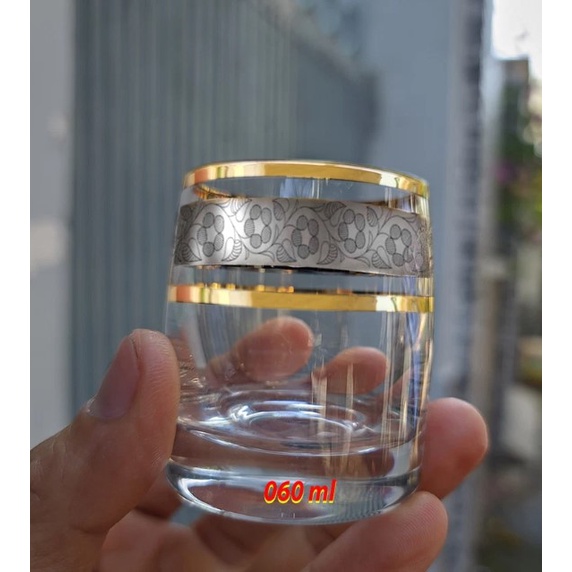 Bộ 6 ly uống rượu mạnh pha lê 060 ml mạ vàng platin 24k Tiệp Khắc