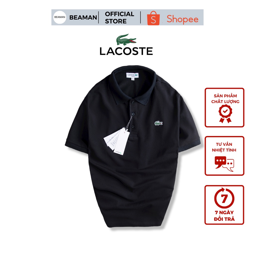 Áo Polo Nam Có Cổ Lacoste Cá Sấu Trơn Chất Vải Cotton 100% Co Giãn 4 Chiều Logo Đẹp Full Tem Tag