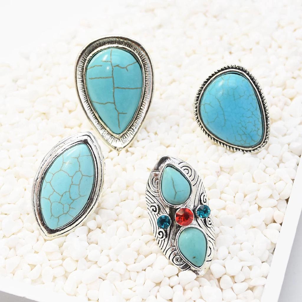 4 Style Vintage Bohemian Silver Plated Turquoise Ring Adjustable Ring 1511