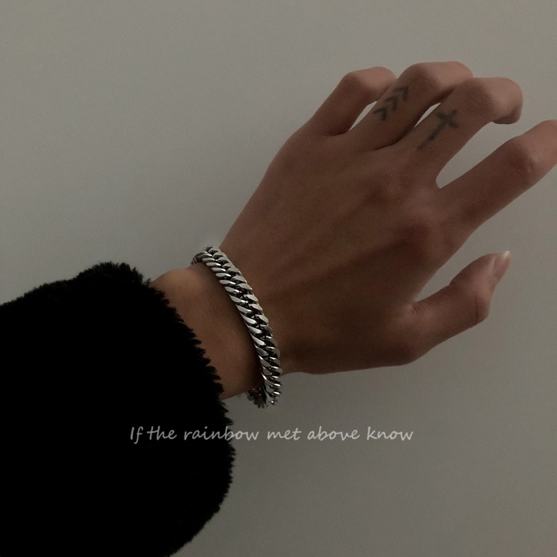 Vòng Tay Thép Titan Dày Kiểu Mắt Xích Phong Cách hip hop Thời Trang Cho Nam