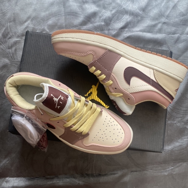 Giày Sneaker JD 1 low trà sữa cao cấp bản da nhăn Fullboxbill tặng kèm hộp bảo vệ