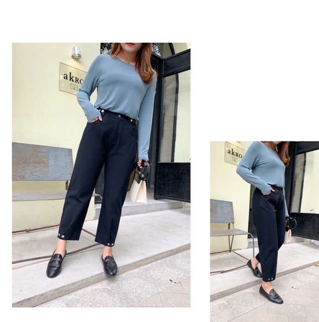 Quần kaki màu đen big size trơn lưng và ống đính nút size 65-100kg