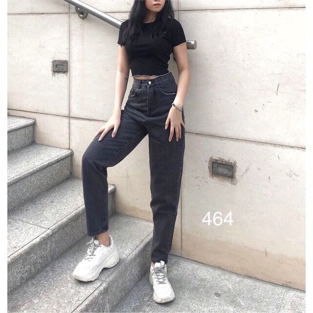 Quần Jean Baggy Nữ Cotton Xám Đen Basic BC204